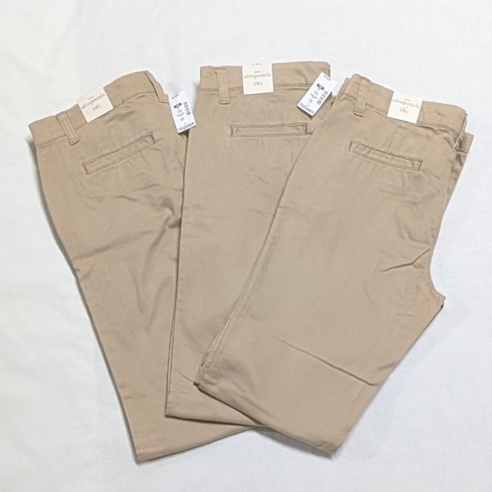 Aeropostale Stretch Khaki Chinos Tan Straight Pants Bundle of 3 Womens 7/8 Long
